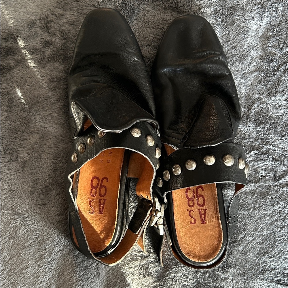 A.S. 98 Galen Soft Leather Black Studded Low Heel Slingback/Mule Sz. 40/9 - Picture 8 of 8